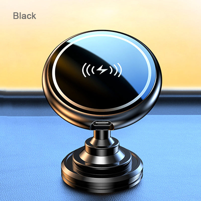 Black magnetic car phone holder on a blue and yellow gradient background