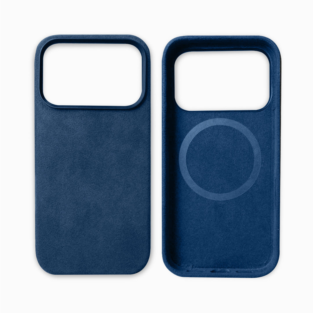 Blue phone case with a square design on a white background