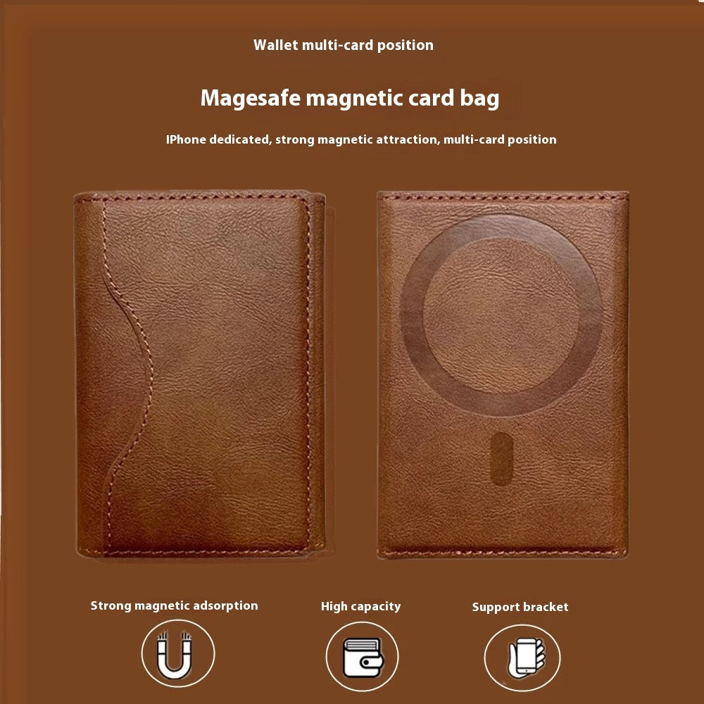 Brown magnetic card bag with Magesafe design on a brown background