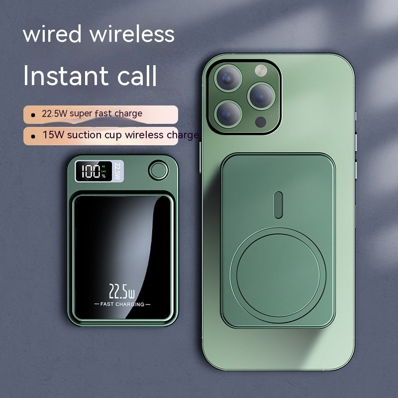 Green phone case with charging features on a gray background