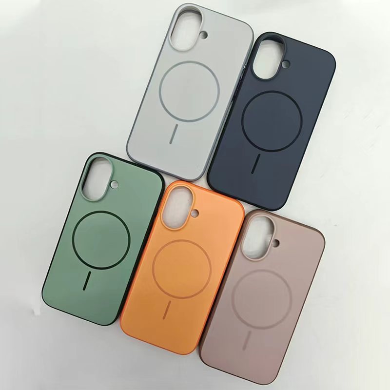 Five phone cases in different colors on a light gray background