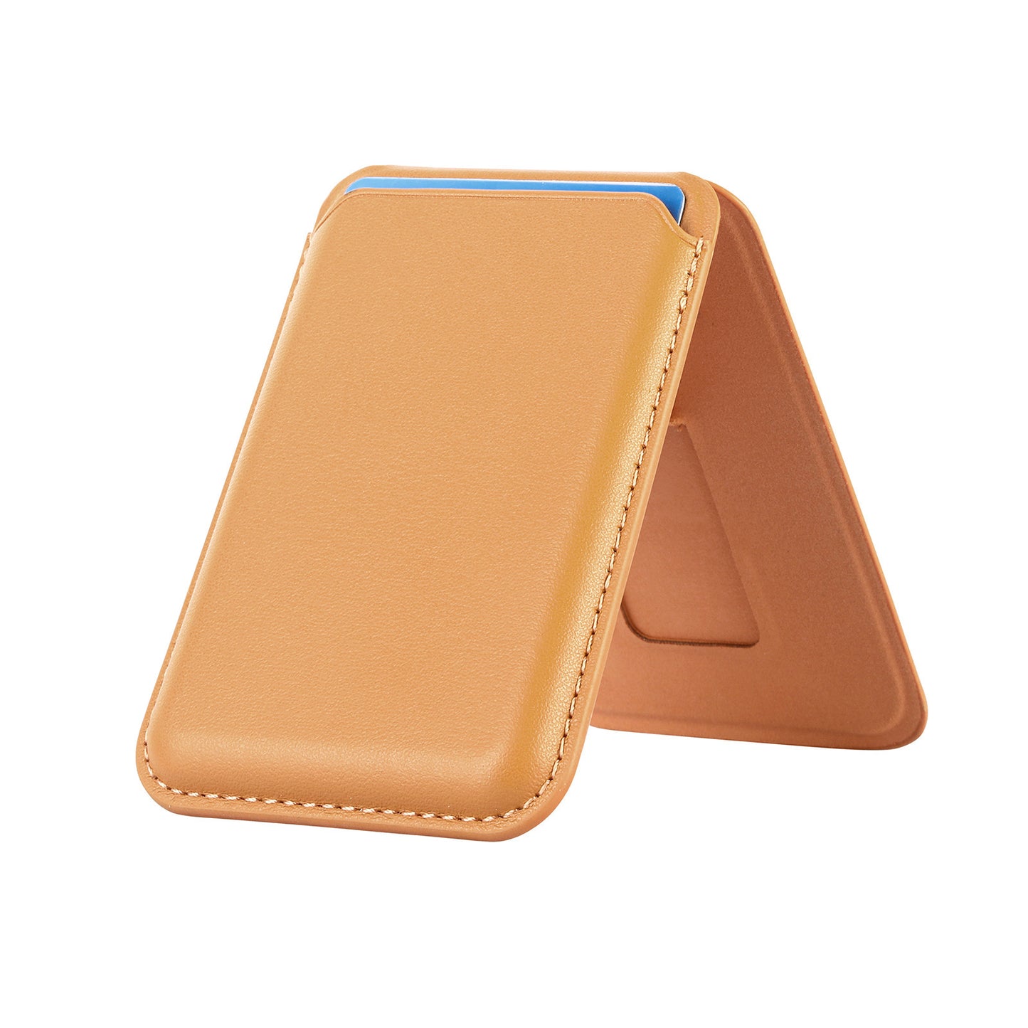 Tan leather phone case on a white background