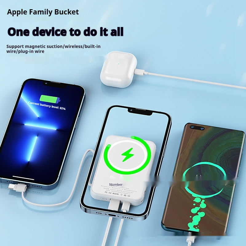 Multiple devices charging with a power bank on a light blue background