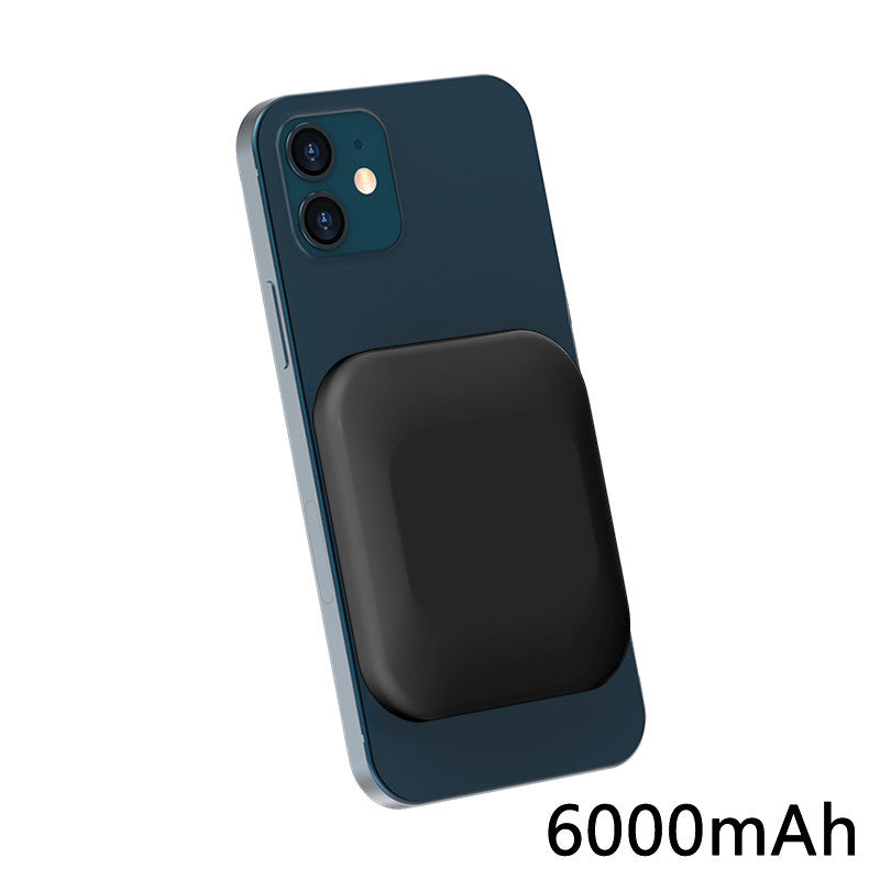 Phone case with a black magnetic attachment on a white background, displaying '6000mAh'.