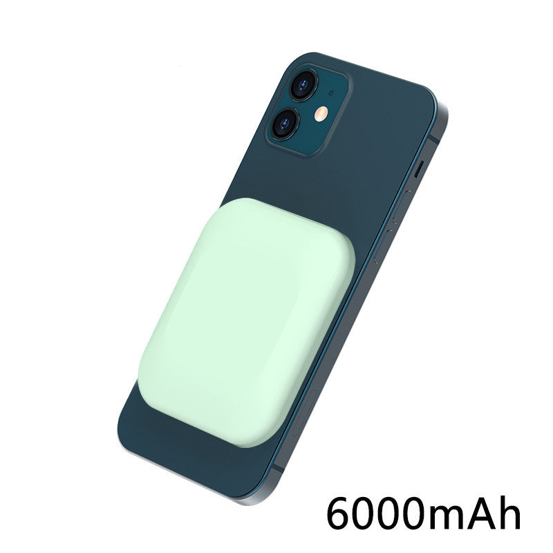 Phone case with a green glowing pad and '6000mAh' text on a white background