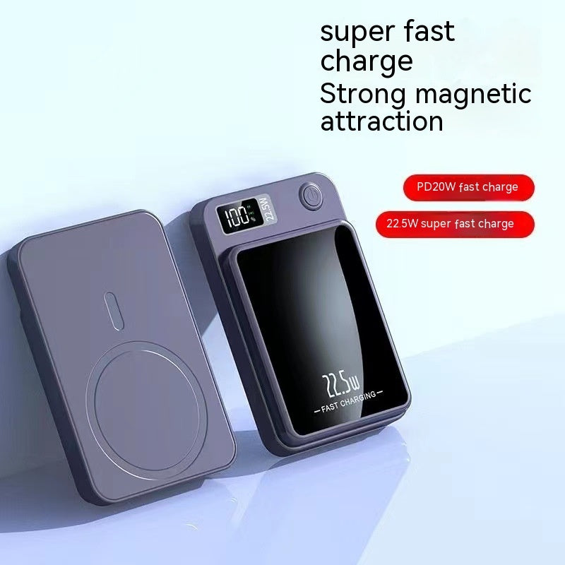 Portable charging device with digital display on a white background