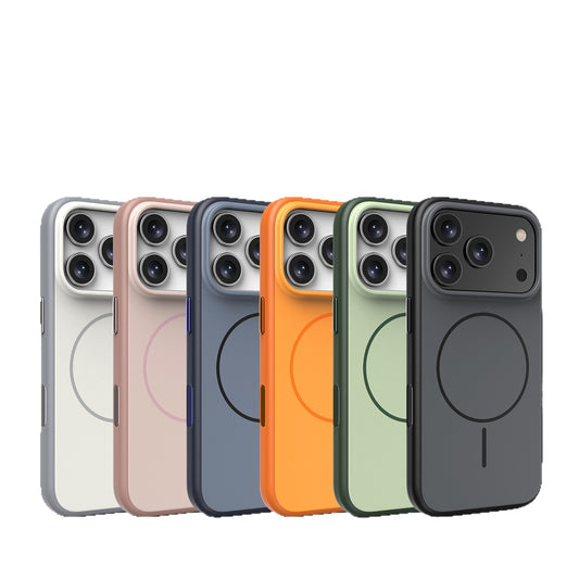 Six iPhone 17 cases in different colors on a textured surface