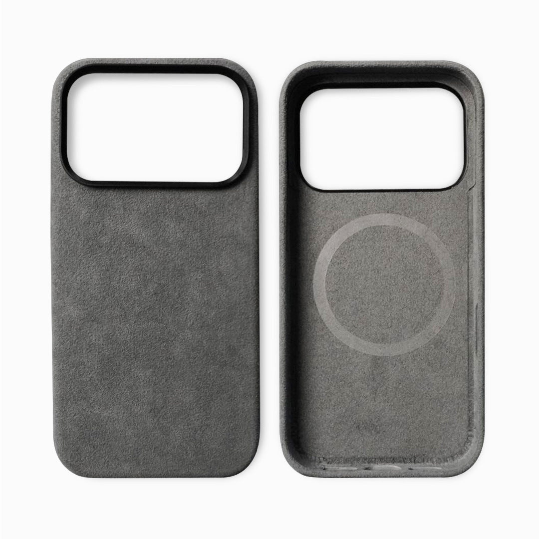 Two gray phone cases with a magnetic design on a white background