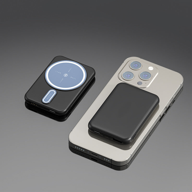 Two wireless chargers on a smartphone with a gray background