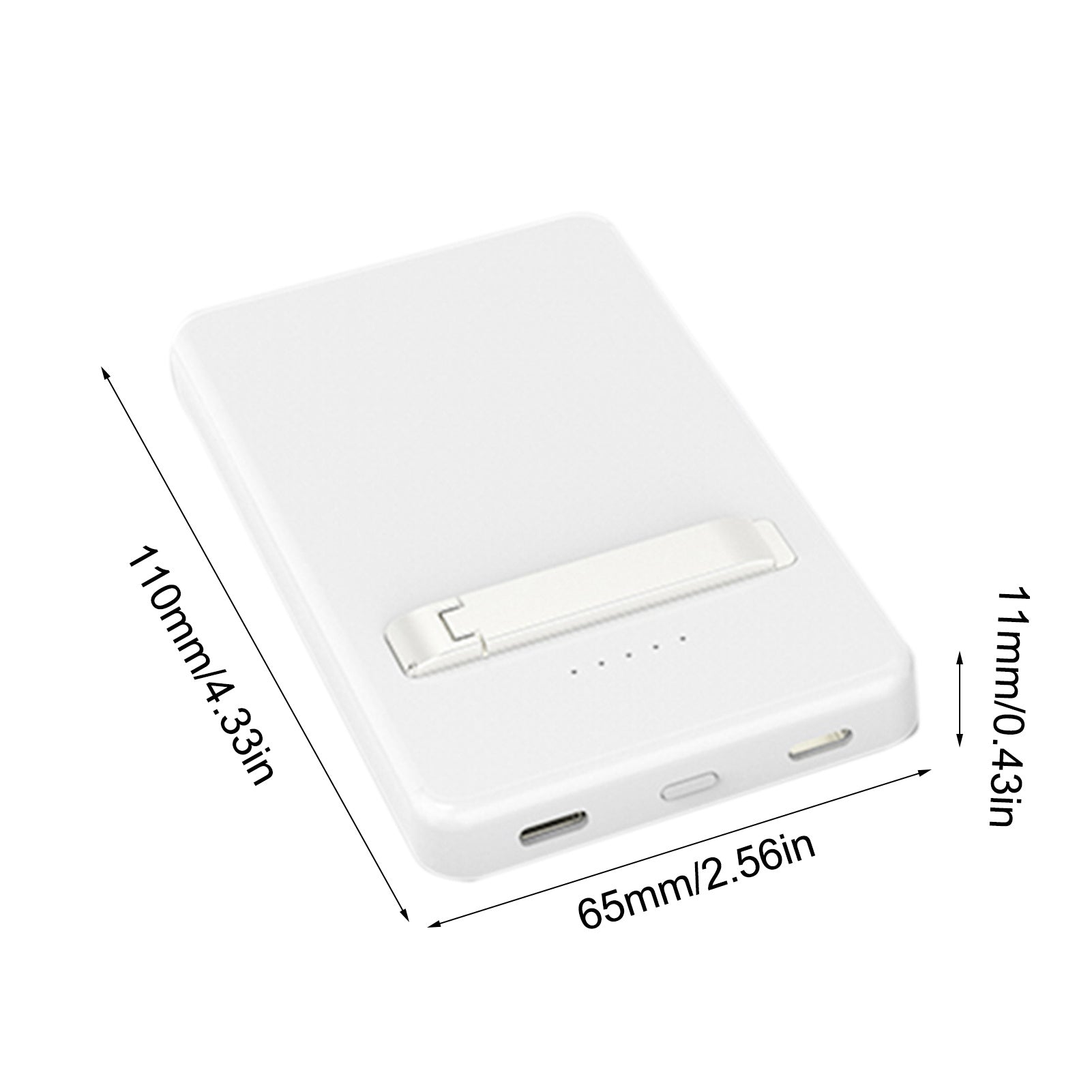 White power bank with dimensions labeled on a white background