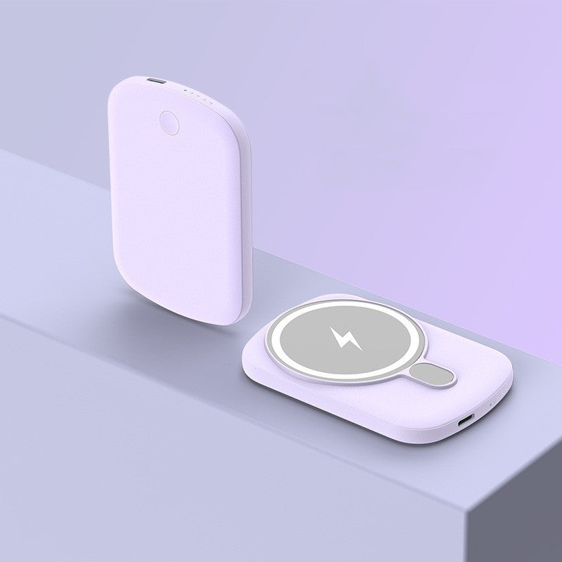Wireless charging pad with a lightning bolt symbol on a light purple background