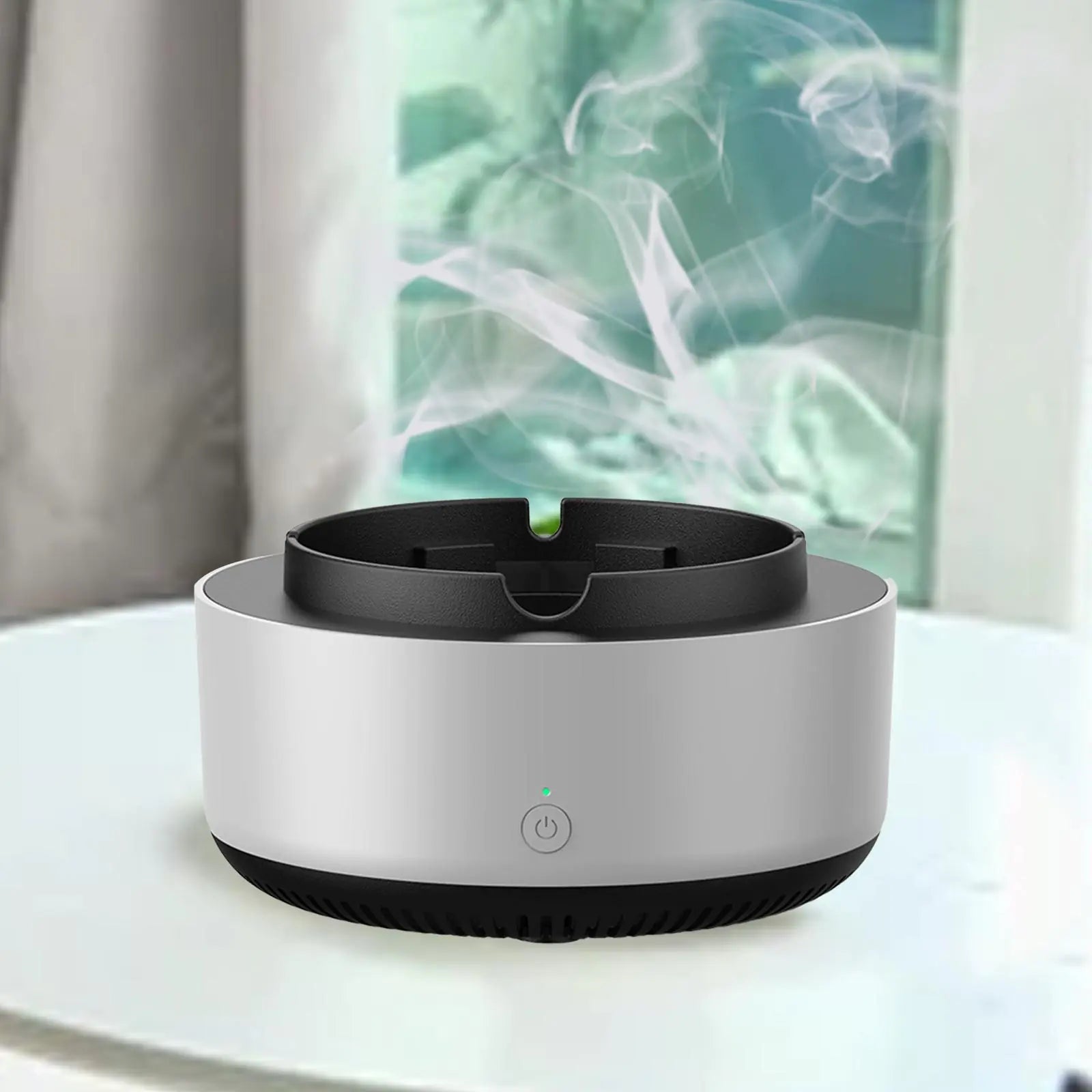Sliver smart ashtray with air purification - sleek design for odor-neutralizing performance.