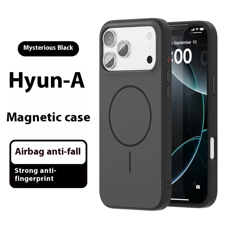 Black magnetic phone case with 'Hyun-A' branding on a white background