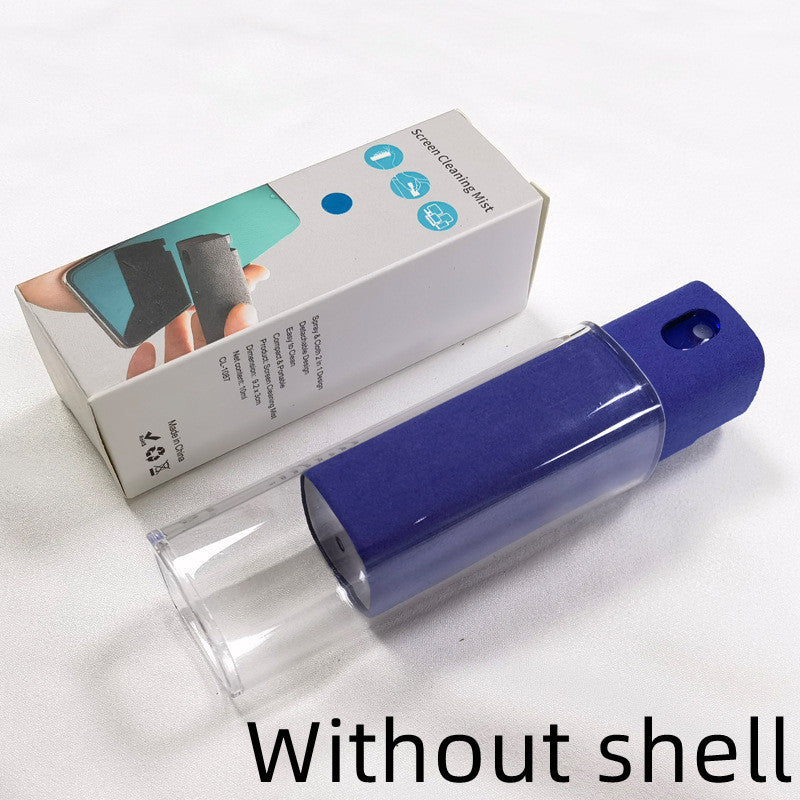 Blue screen cleaning device with clear stand and packaging on a white background