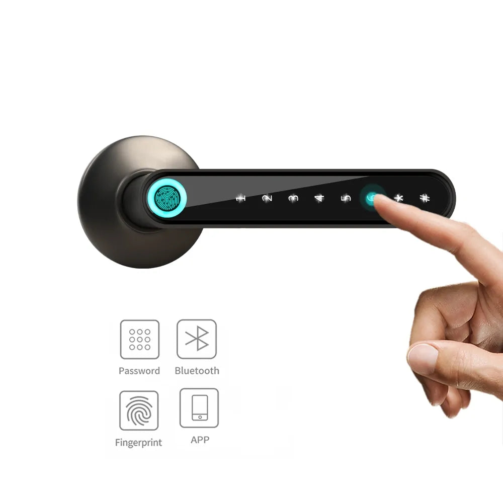 Black electronic door lock for secure, keyless home access – modern and reliable.