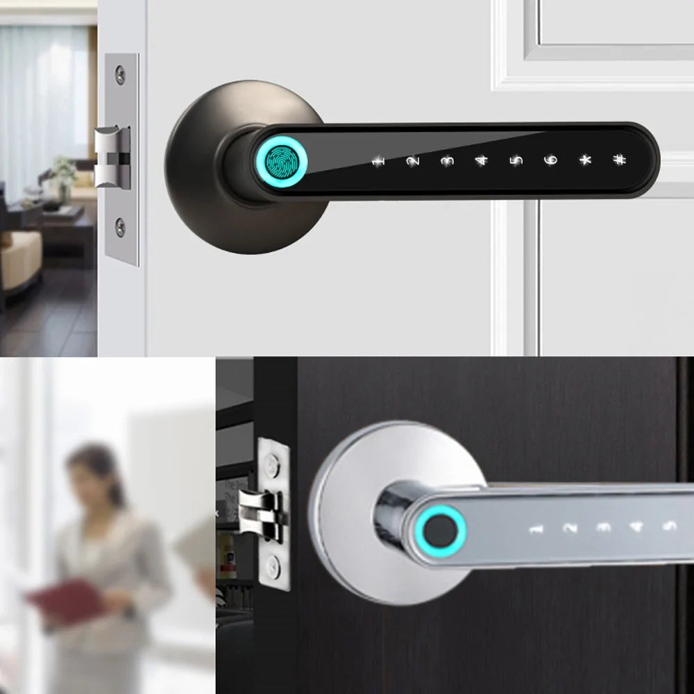 Electronic door lock in black and silver – secure, stylish, and perfect for modern homes.