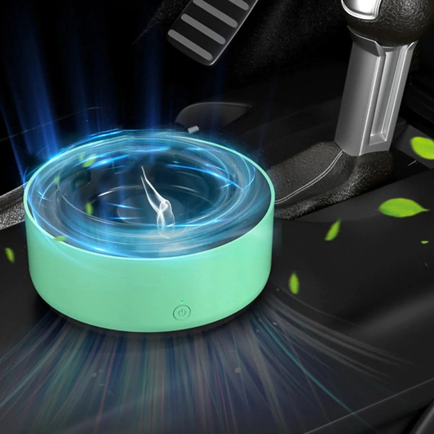 Green smart ashtray with air purifier - eliminates odors and cleans air automatically.