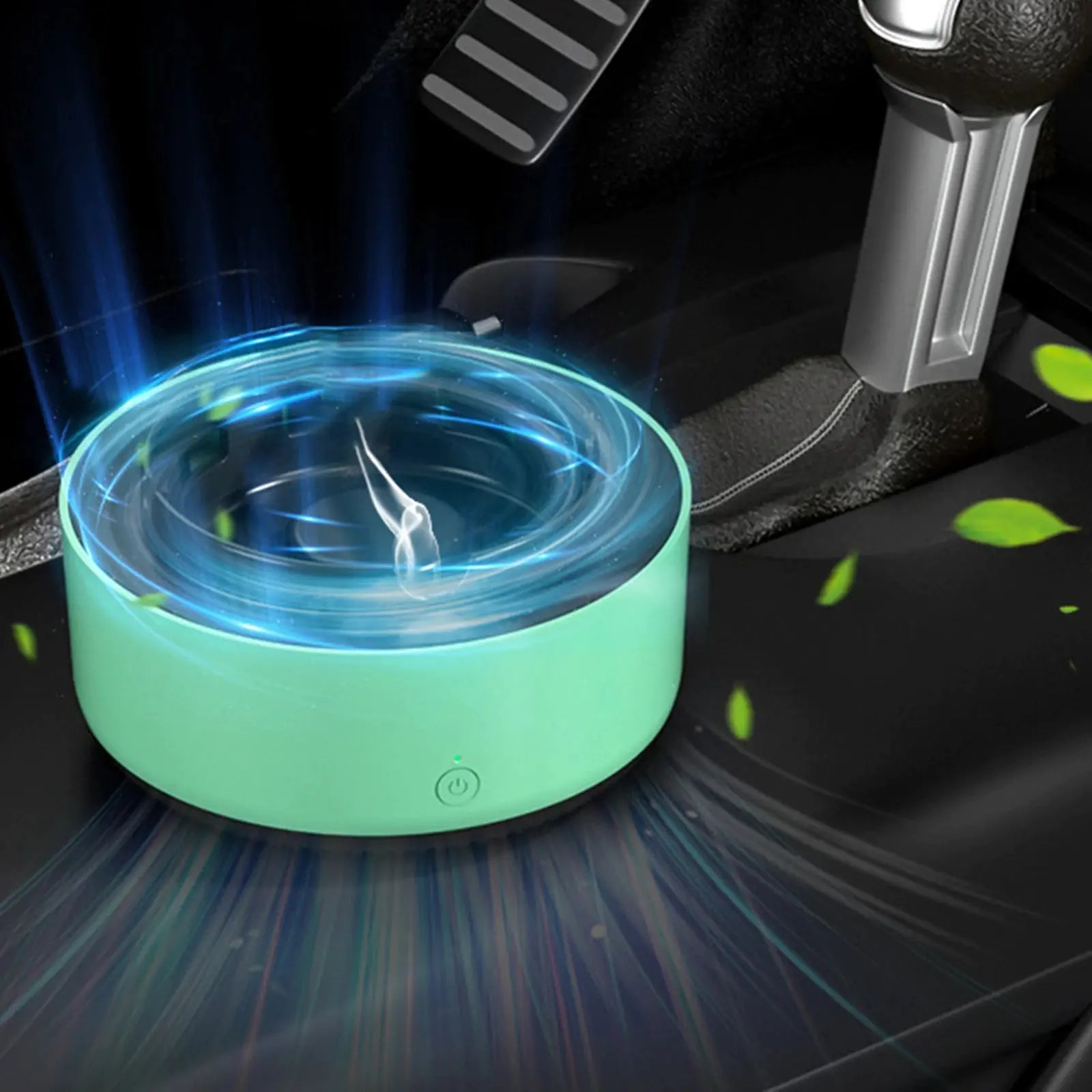 Green smart ashtray with air purifier - eliminates odors and cleans air automatically.