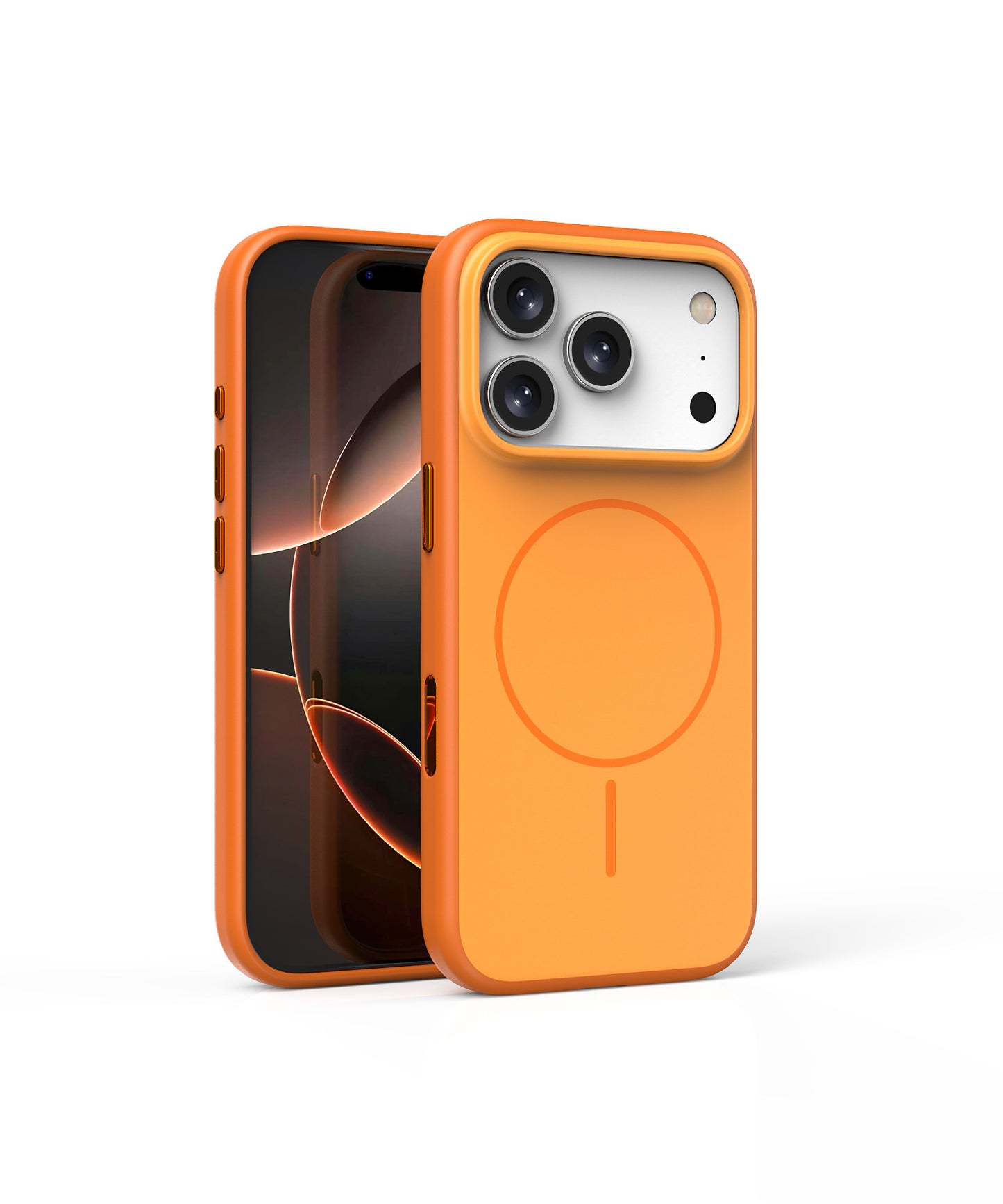 Orange phone case with magnetic design on a white background