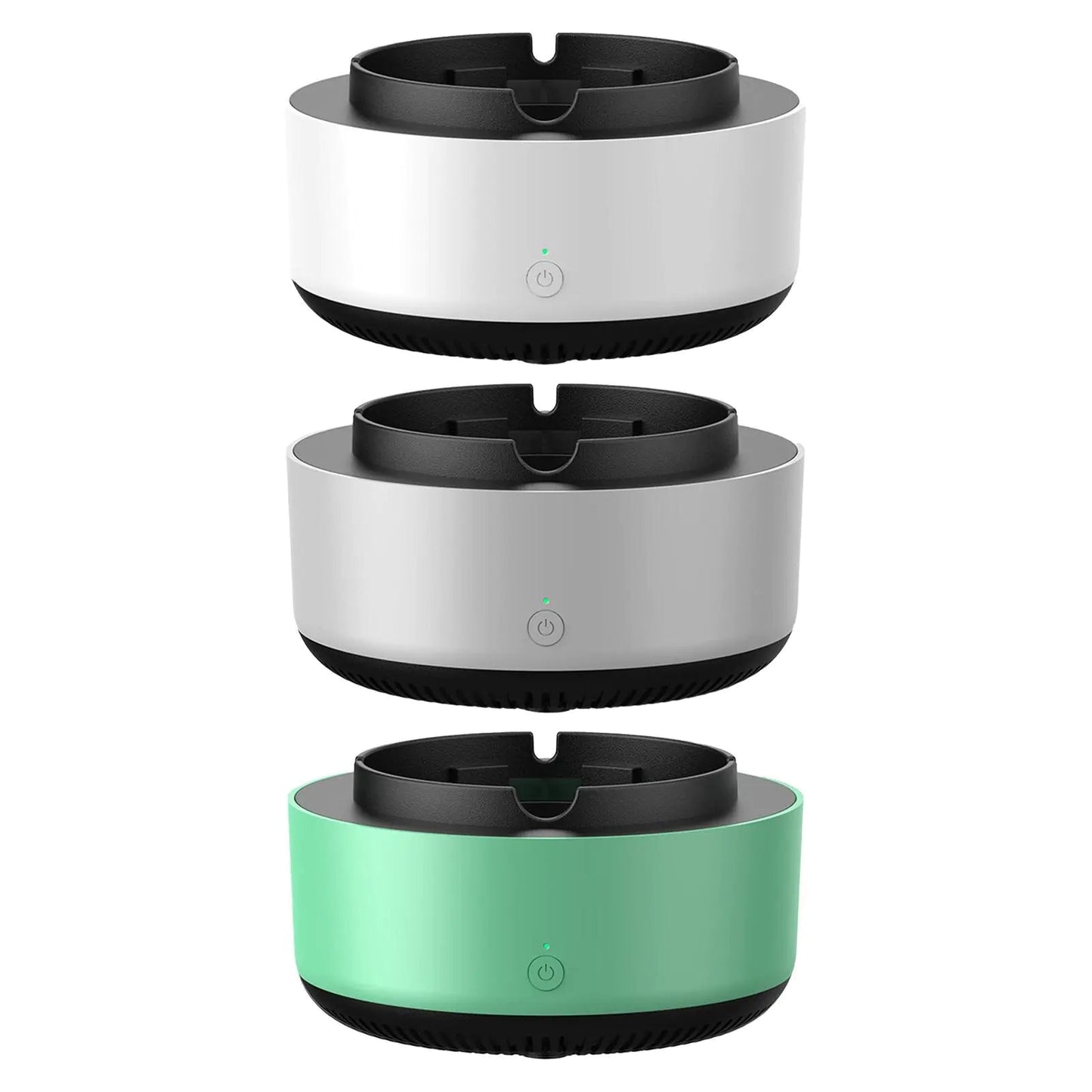 Smart ashtray with air purifier (green/white/silver) - automatically cleans air and reduces smoke odors.