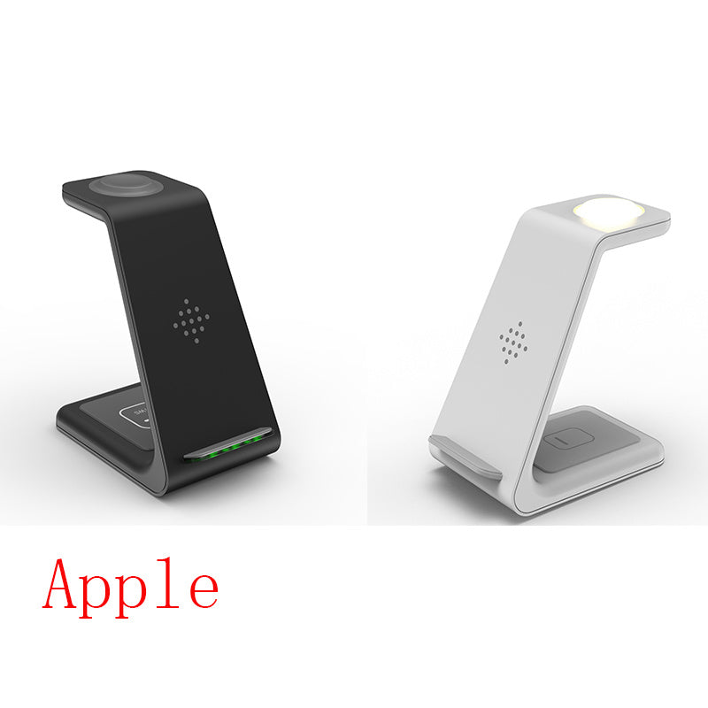 Two Apple devices on stands with 'Apple' branding on a white background