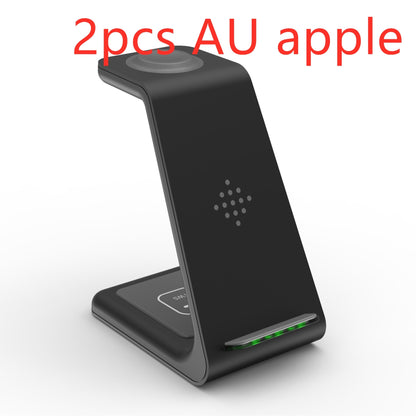 Black wireless charging stand with '2pcs AU apple' text on a white background