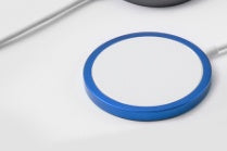 Blue circular object on a white surface