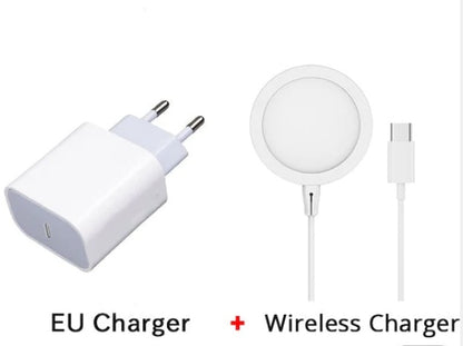 EU charger and wireless charger on a white background