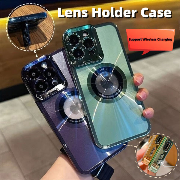 Electroplated Phone Case Luxury Plating CD Pattern Magsafe Bracket Case For  12 13 14 Pro Max Invisible Camera Stand Holder Lens Holder Magnetic Suction - ZmartNest 