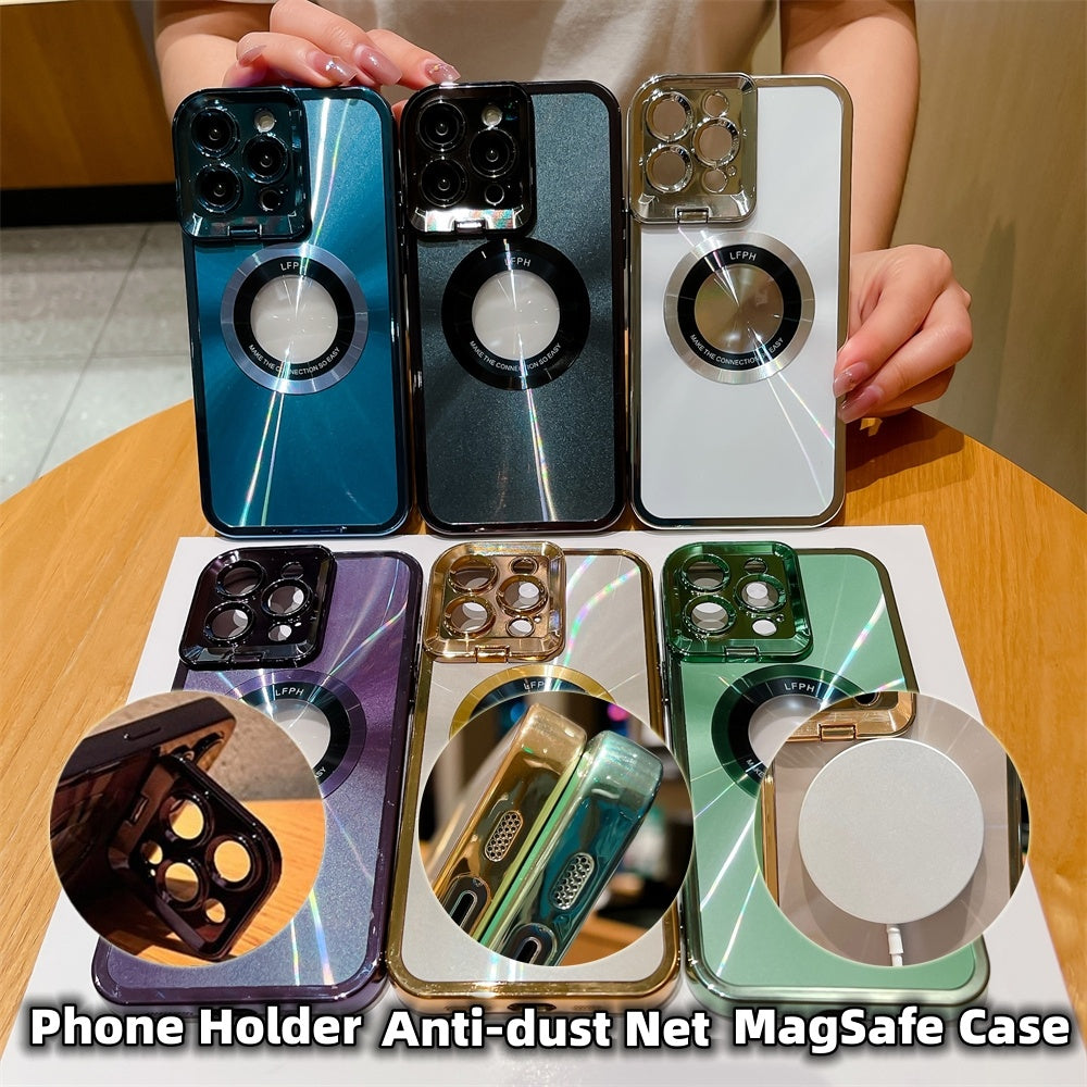 Electroplated Phone Case Luxury Plating CD Pattern Magsafe Bracket Case For  12 13 14 Pro Max Invisible Camera Stand Holder Lens Holder Magnetic Suction - ZmartNest 