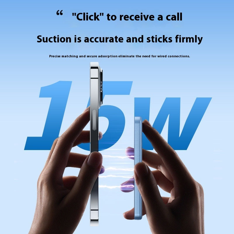Hands holding two devices with text about call reception and suction strength on a blue background