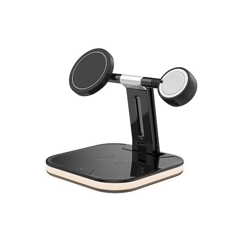 Multi-device stand with magnetic attachments on a white background