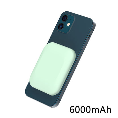 Phone case with a green glowing pad and '6000mAh' text on a white background