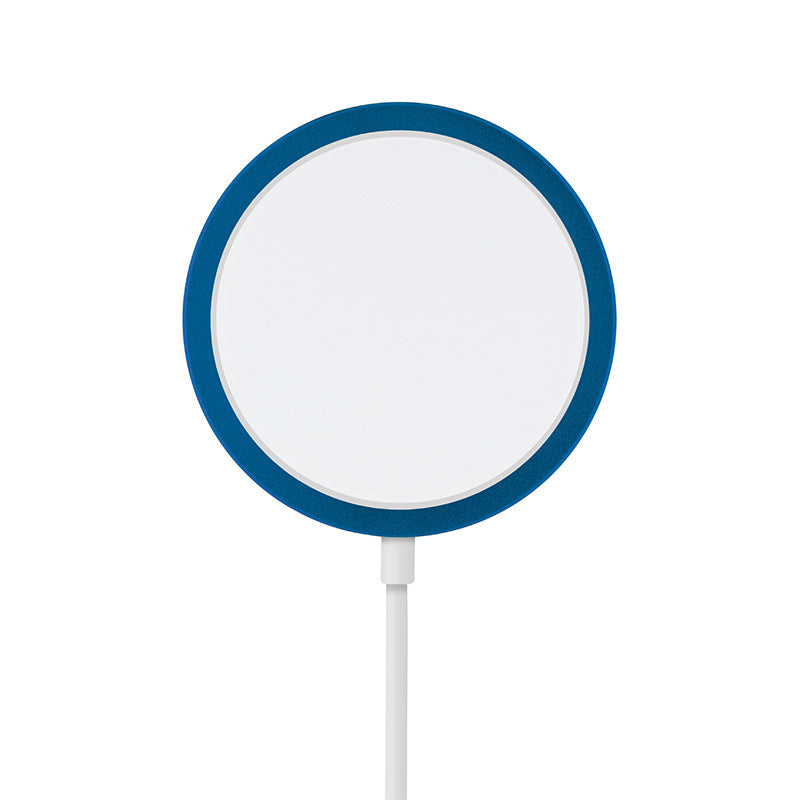 Round mirror with blue frame on a white background