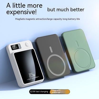 Three wireless chargers in different colors on a light blue background with text about features.