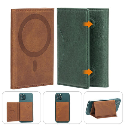 Two phone cases, one brown and one green, with a magnifying glass design on a white background.