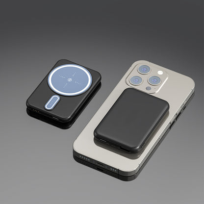Two wireless chargers on a smartphone with a gray background