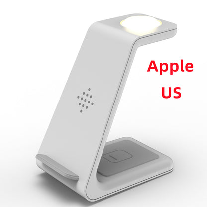 White phone stand with 'Apple US' text on a white background