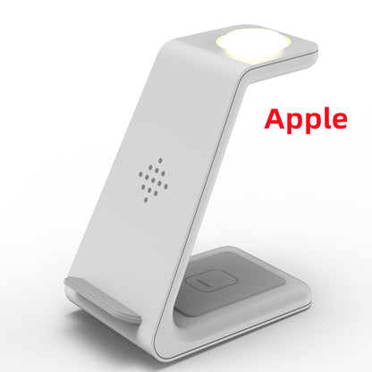 White phone stand with 'Apple' branding on a white background