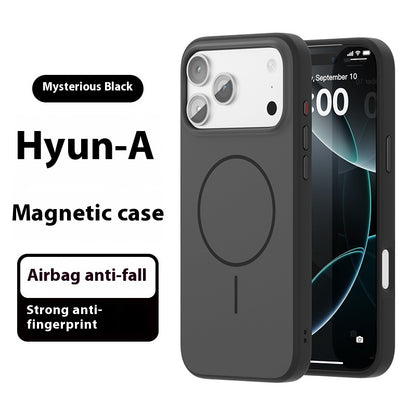Black magnetic phone case with 'Hyun-A' branding on a white background